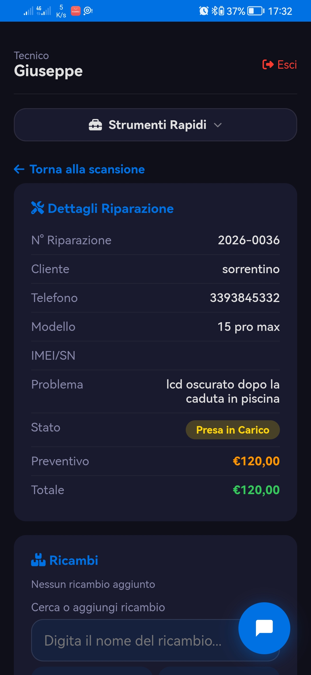 App Tecnico - Dettagli Riparazione